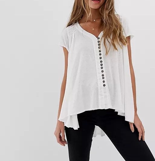 Free People Womens Diego V-Neck Hi-Low Tunic Top White M Free People Womens Diego V-Neck Hi-Low Tunic Top White M